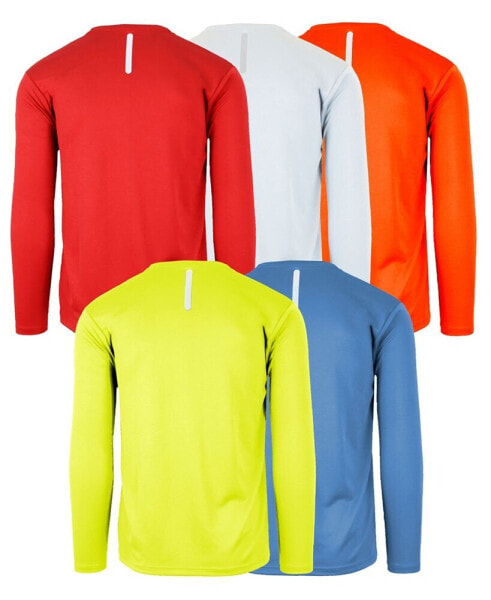 Men's Long Sleeve Moisture-Wicking Performance Crew Neck Tee -5 Pack