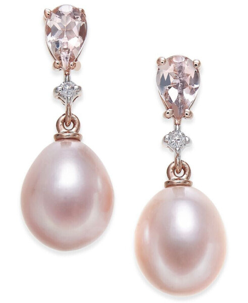 Pink Cultured Freshwater Pearl (8-1/2mm), Morganite (3/4 ct. t.w.) and Diamond Accent Drop Earrings in 14k Rose Gold