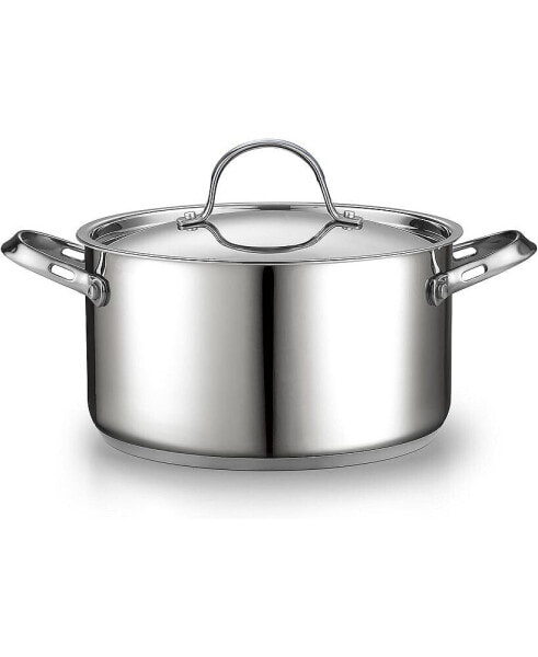 18/10 Stainless Steel Stockpot 6-Quart, Classic Deep Cooking Pot Canning Cookware Dutch Oven Casserole with Stainless Steel Lid, Silver