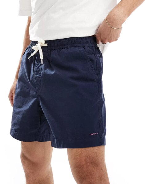 GANT shield logo embroid drawcord cotton shorts in navy