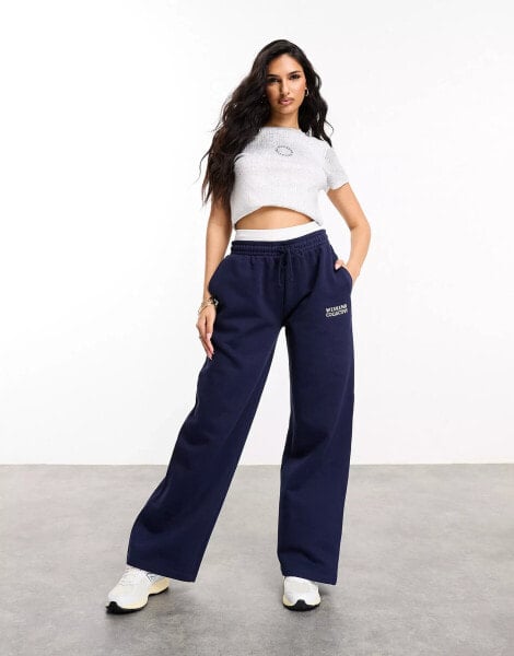 ASOS Weekend Collective wide leg heavyweight jogger with faux waistband in navy