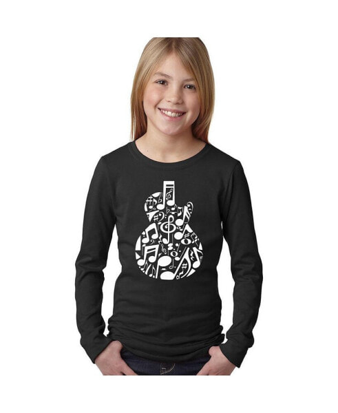 Child Music Notes Guitar - Girl's Word Art Long Sleeve T-Shirt
