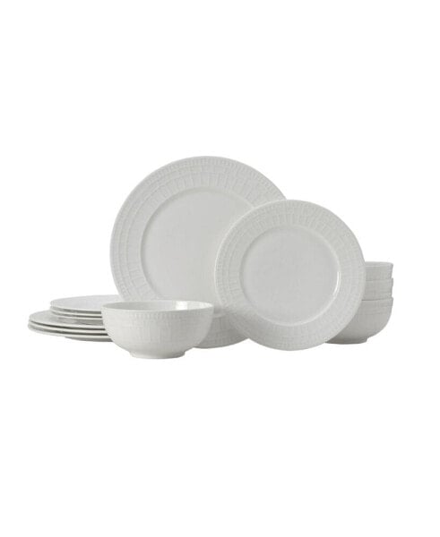 Lux Bone China 12 Piece Dinnerware Set, Service for 4