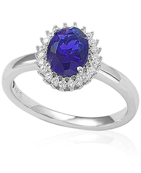 Suzy Levian Sterling Silver Cubic Zirconia Blue Oval Halo Ring