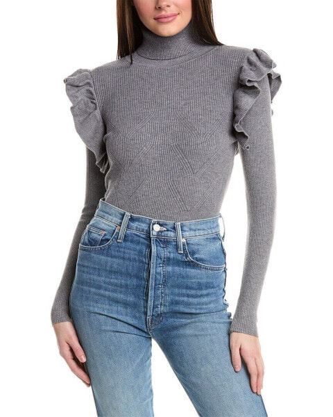 Rain + Rose Ruffle Sweater Women's Grey L