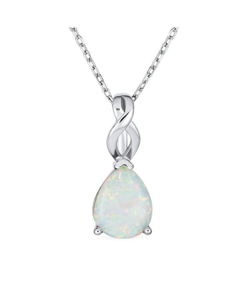 Opulence Infinity Set 3CTW White Synthetic Solitaire Opal Teardrop Necklace Pendant Sterling Silver