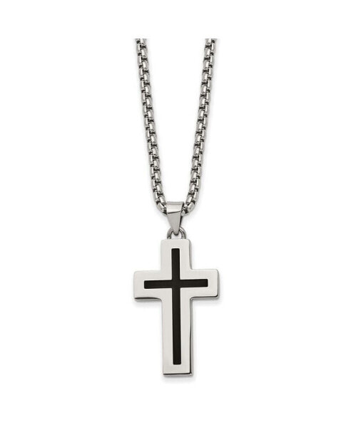 Chisel black Enamel Cross Pendant Box Chain Necklace