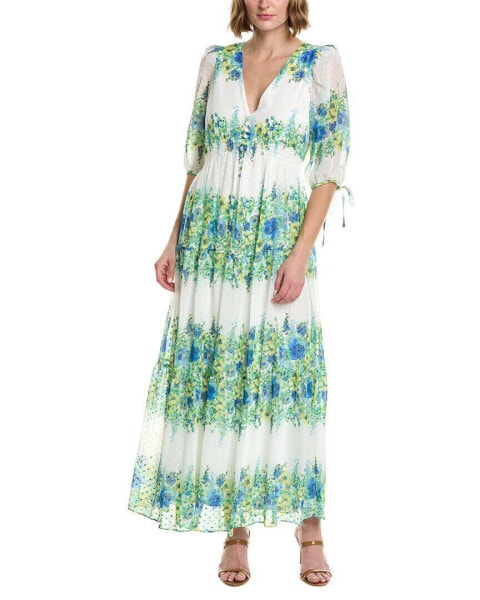 Taylor Printed Swiss Dot Chiffon Maxi Dress Women's White 2