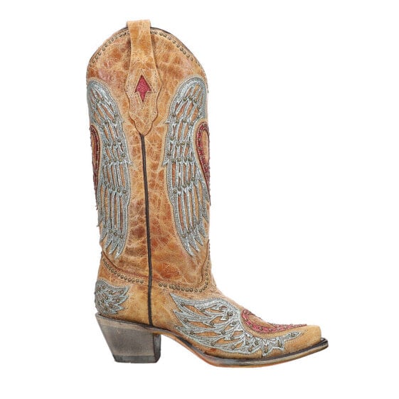 Corral Boots Heart And Wings Embroidery Studded Snip Toe Cowboy Womens Brown Ca