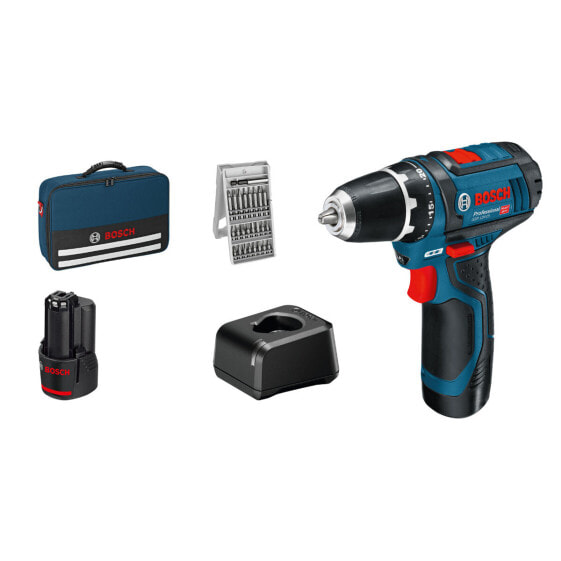 Bosch Akku-Bohrschrauber GSR 12V-15 2x 2,0 Ah Akku + Lader inkl. Bit-Set 25