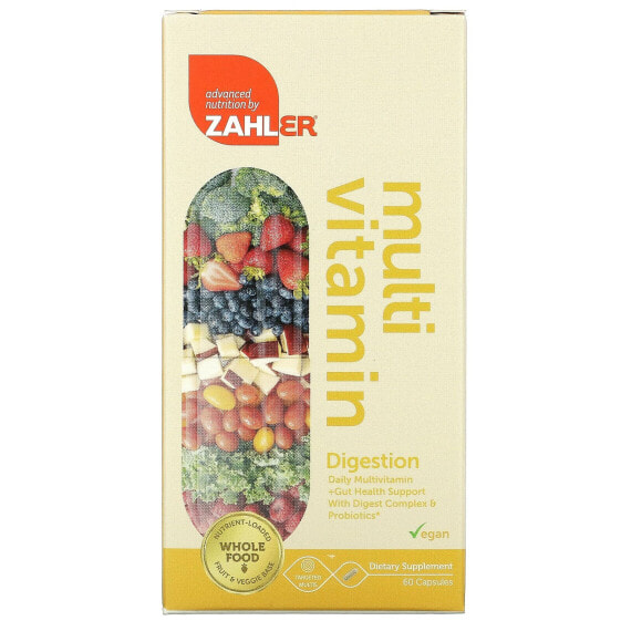 Zahler, Multivitamin Digestion, мультивитаминная добавка для здоровья кишечника, с комплексом для улучшения пищеварения и пробиотиками, 60 капсул