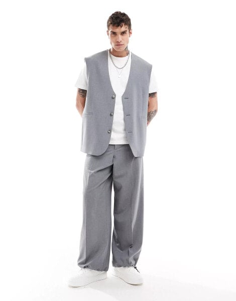 ASOS DESIGN smart baggy co-ord trousers with drawcord hem in grey