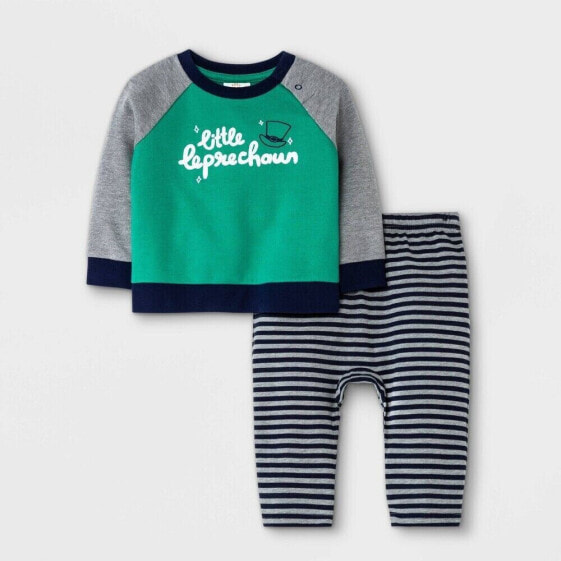 Cat & Jack Top & Bottom Set Boys' 0-3M Black/Green St Pat's Little Leprechaun