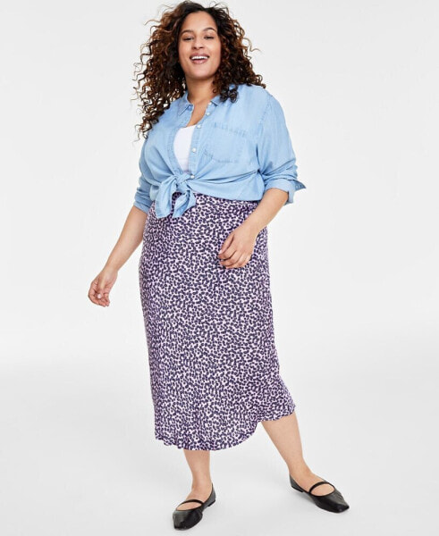 Plus Size Floral Midi Slip Skirt, Created for Macy's