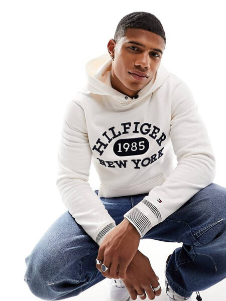 Tommy Hilfiger monotype collegiate hoodie in ancient white