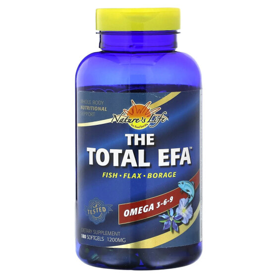 БАД с жирными кислотами Масло Nature's Life Total EFA, Omega 3-6-9, 1,200 мг, 180 капсул