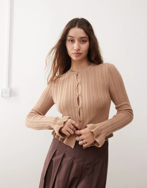 Miss Selfridge knitted frill hem and cuff cardigan