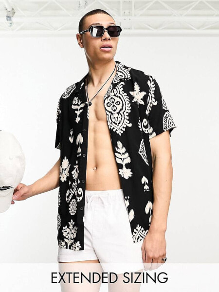 ASOS DESIGN relaxed revere shirt in aztec print