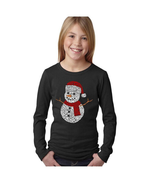 Child Christmas Snowman - Girl's Word Art Long Sleeve T-Shirt