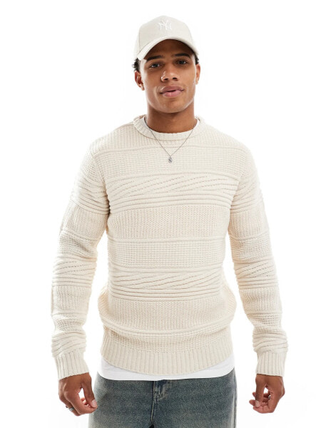 Brave Soul relaxed fit texture knit jumper in oatmeal