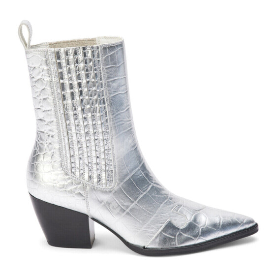 Matisse Collins Metallic Pointed Toe Cowboy Booties Womens Silver Casual Boots C