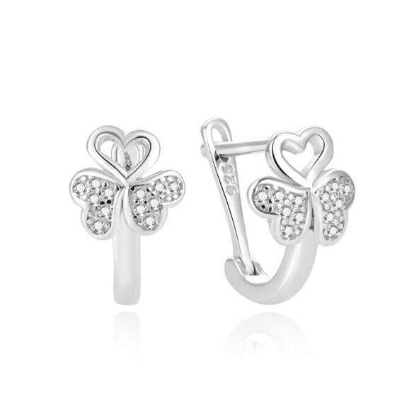 Glittering silver earrings with zircons for good luck AGUC2159L
