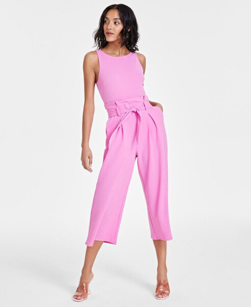 Women's Sleeveless Crewneck Tie-Waist Jumpsuit, Regular & Petite, Created for Macy's