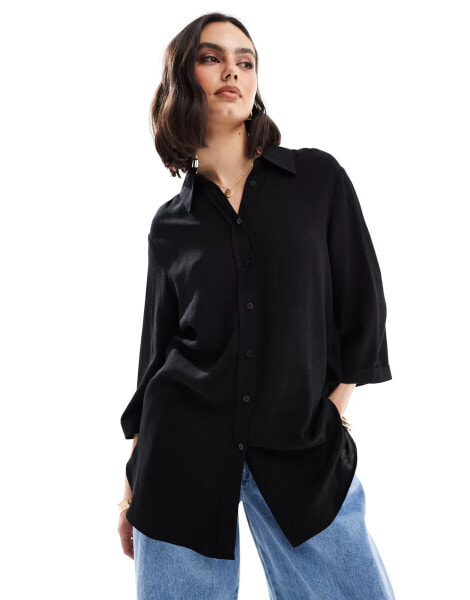 ASOS DESIGN relaxed fit linen shirt in black