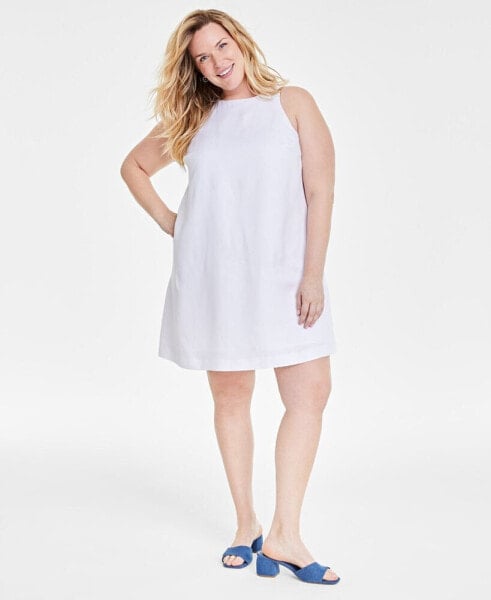 Trendy Plus Size Linen-Blend Halter Shift Dress, Created for Macy's