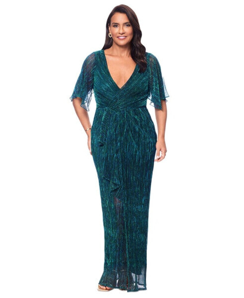 Plus Size Metallic Ruffle Long Gown