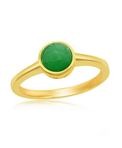 Sterling Silver 8mm Round Jade Ring - Gold Plated