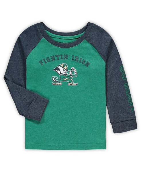 Toddler Boys and Girls Heathered Green Notre Dame Fighting Irish Long Sleeve Raglan T-shirt