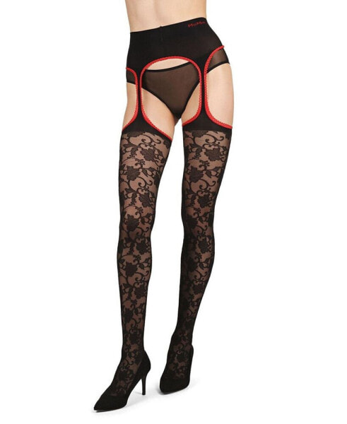 Women's Secret Garden Suspender 30 Denier Sheer Pantyhose