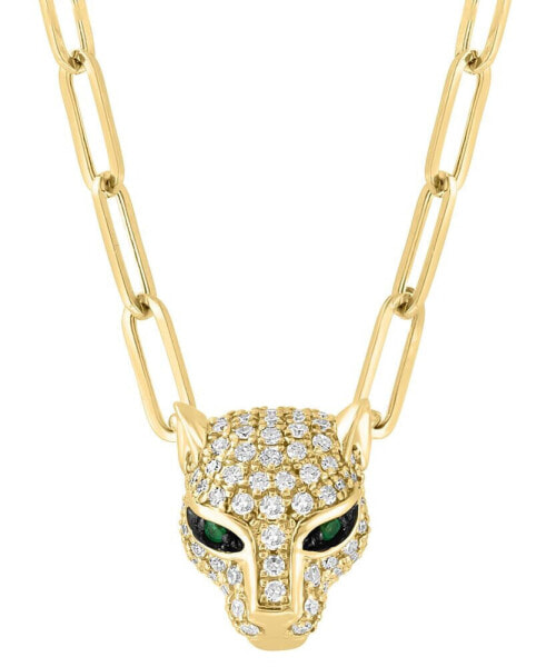 EFFY Collection eFFY® Diamond (3/8 ct. t.w.) & Emerald Accent Panther Head 17" Pendant Necklace in 14k Gold