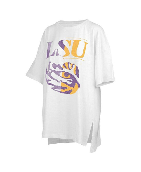 Women's White Distressed LSU Tigers Lickety-Split Oversized T-shirt