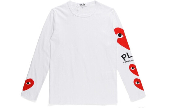 CDG Play 3Heart爱心Logo圆领长袖T恤 男款 白色 / Футболка CDG Play 3HeartLogoT AZ-T260-051-1