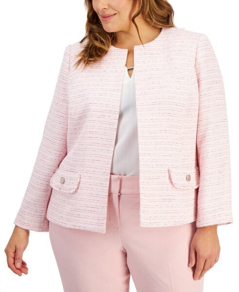 Plus Size Tweed Fringe-Trim Jacket