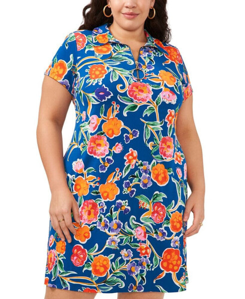 Plus Size Floral-Print Zip-Front Shift Dress