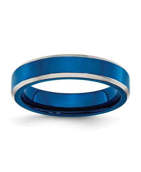 Stainless Steel Polished Blue IP-plated 5mm Band Ring