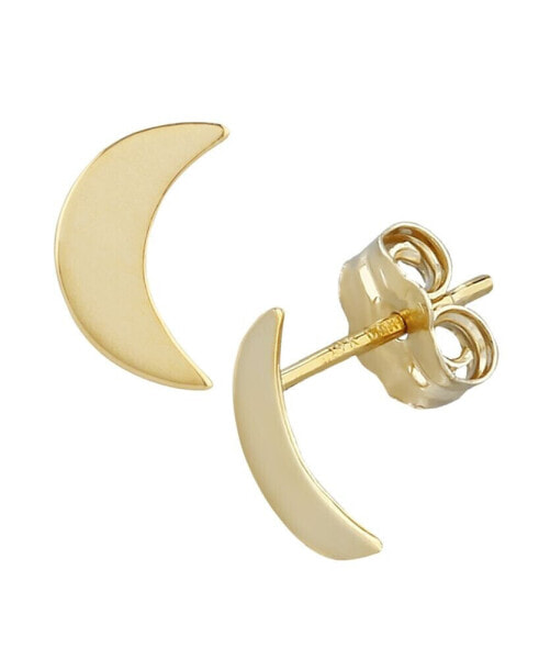 Flat Cresent Moon Stud Earrings in 14k Gold