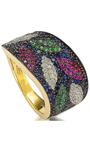 Suzy Levian Sterling Silver Cubic Zirconia Pave Multi-Color Leaf Ring