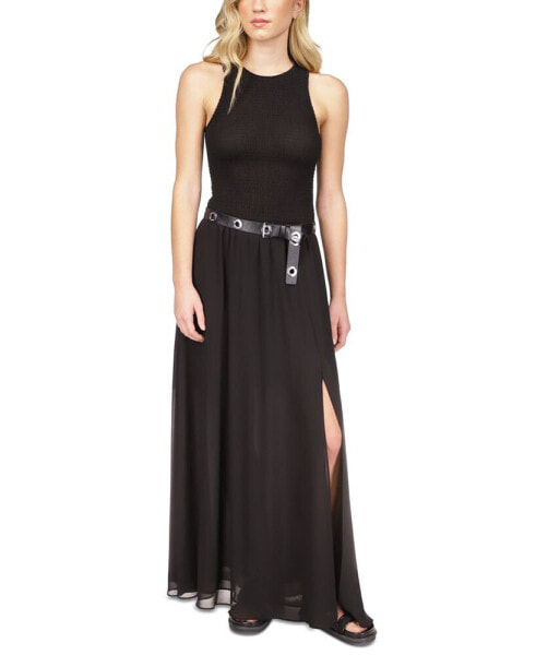 Women's Smocked Belted Maxi Dress