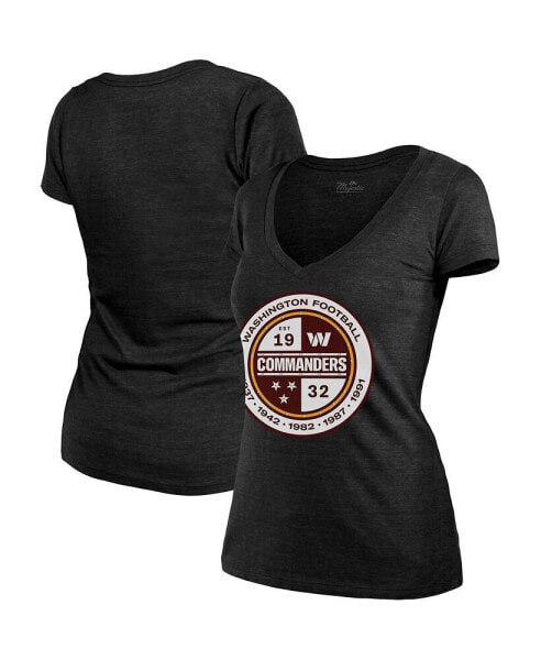 Women's Threads Heathered Black Washington Commanders Bling Tri-Blend V-Neck T-shirt