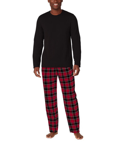 Men's Cozy Lodge 2-Pc. Solid French Terry Sweatshirt & Plaid Pajama Pants Set