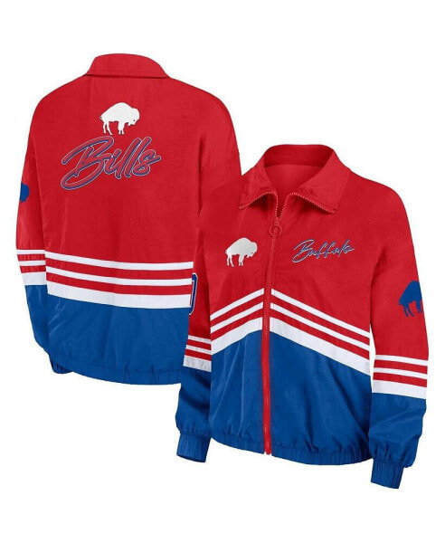 Women's Red Distressed Buffalo Bills Vintage-Like Throwback Windbreaker Full-Zip Jacket