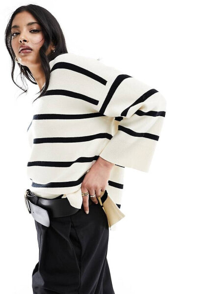 Vero Moda v neck super soft jumper in mono stripe