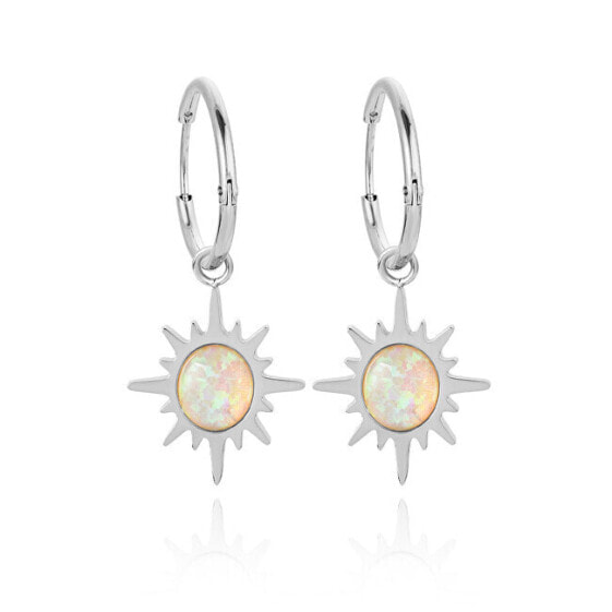 Steel earrings with white synthetic opals 2in1