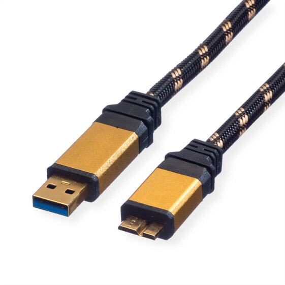 ROLINE 11.88.8878 USB кабель 0,8 m 3.2 Gen 1 (3.1 Gen 1) USB A Micro-USB B Черный, Золото