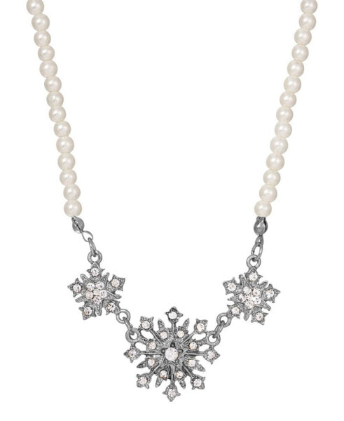 Imitation Pearl Crystal Starburst Collar Necklace