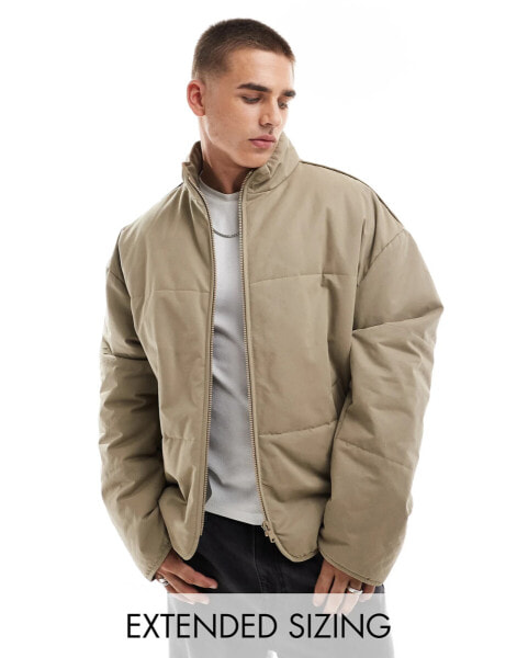 ASOS DESIGN oversized puffer jacket in stone